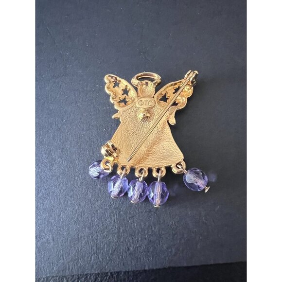 Gold ANGEL with Purple Dangles SPECIAL TEACHER Brooch Pin - Picture 5 of 6